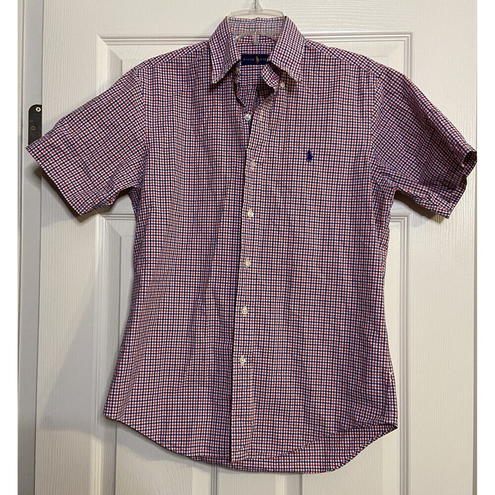 Vintage Polo Ralph Lauren Shirt Mens Small Red & Navy Button Down